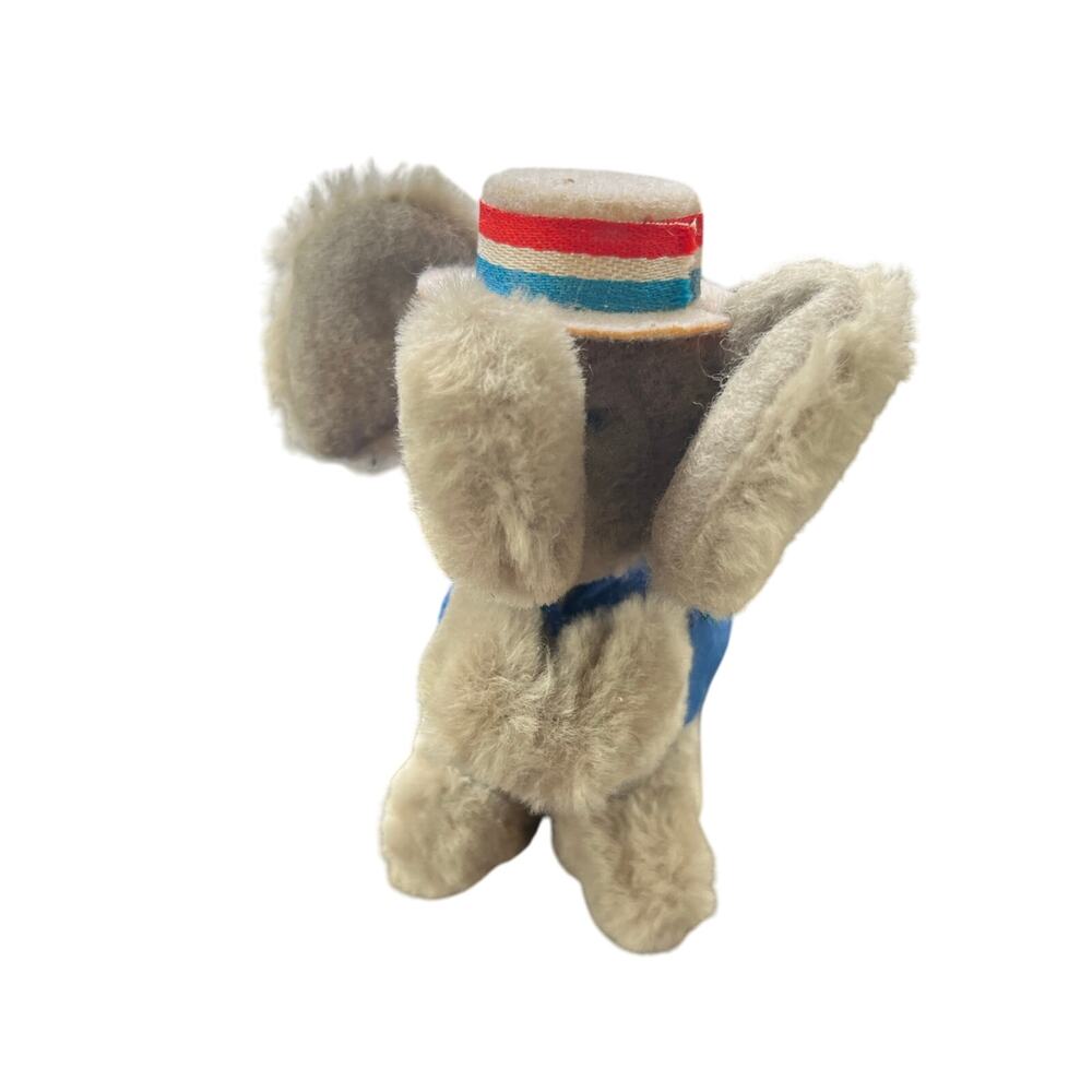 Vintage 1987 Dakin Patriotic Elephant Plush Clip Hugger-Blue Jacket- 3 1/2